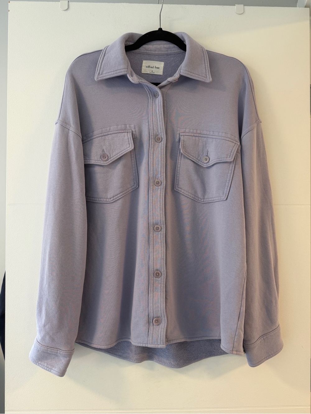 Aritzia Wilfred Free Terry Fleece Shirt Jacket Flagstone Blue Size Medium